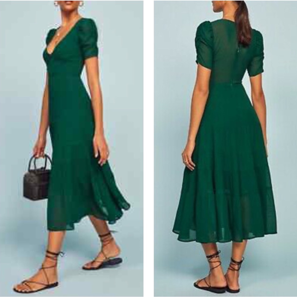 Reformation emerald green cost midi dress